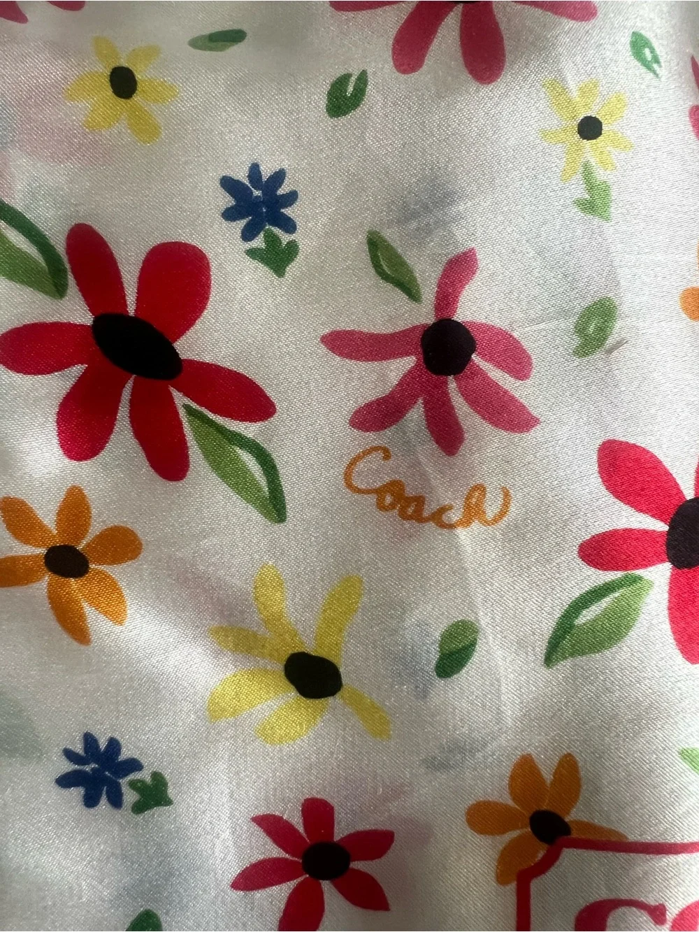 Coach Floral Rainbow Border Silk Scarf - White, Red, Blue, Yellow, Pink, Green